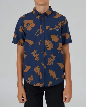 Seaside  S/S Woven Kids - Navy Multi Layer Stitching Weekend Wear