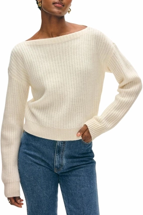 White & Warren Cashmere Ribbed Boatneck Sweater Sleek Waistband