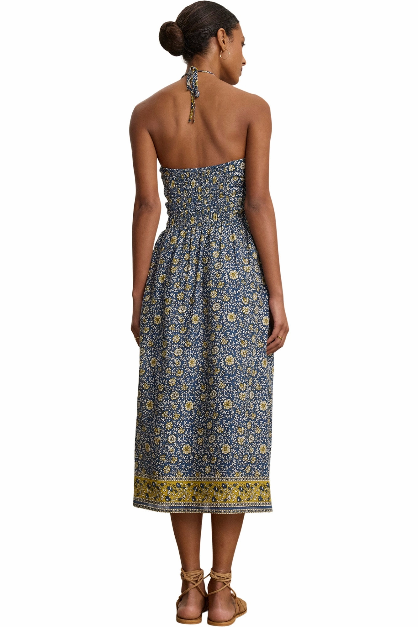 Velvet Odette Block Print Dress in Blue Floral Effortless Comfort