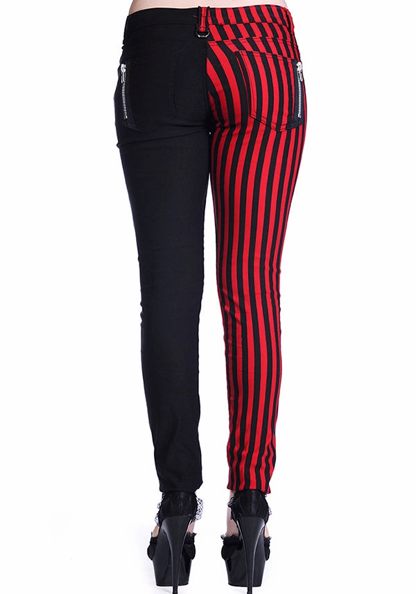 The Damage [Half Black/ Half Red Striped] | SKINNY JEANS* Flex Fit Design Utility Pockets