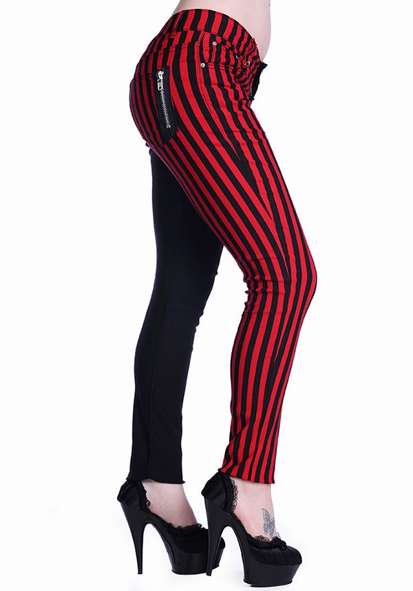 The Damage [Half Black/ Half Red Striped] | SKINNY JEANS* Dressy look