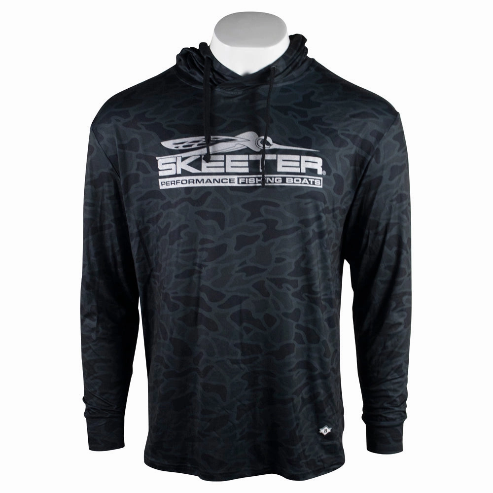 Skeeter Burlebo Performance Hoodie - Black Camo Unisex Design Front Pouch