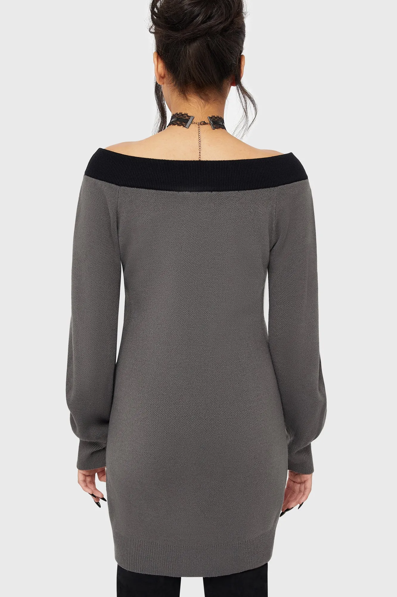 Skullcap Sweater Dress High Neckline Raw Edge Finish