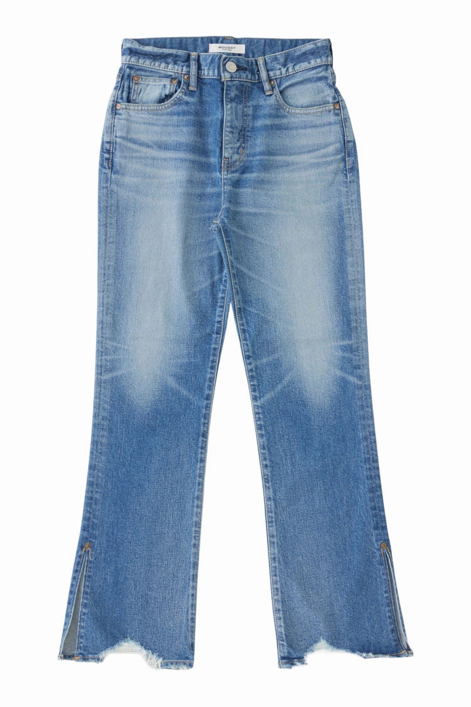 Artist Vibe Sustainable Minimal Aesthetic Moussy Denim Briarwood Flare Jeans in Blue