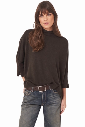 Sporty Flex Chill Design Repeat Cashmere Oversized Mockneck Turtleneck in Dark Brown