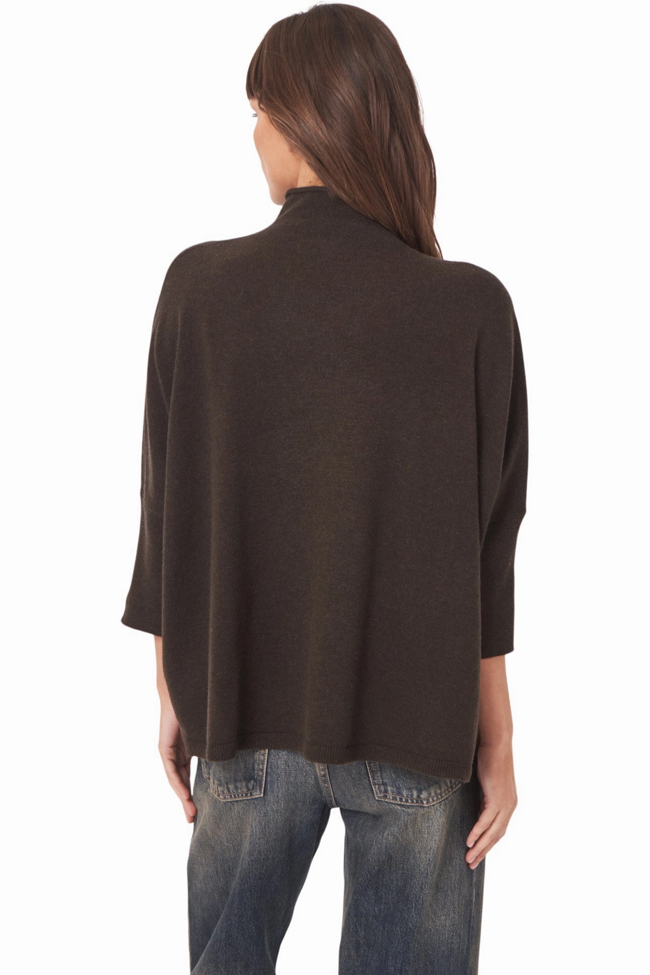 Repeat Cashmere Oversized Mockneck Turtleneck in Dark Brown Soft Knit Layer