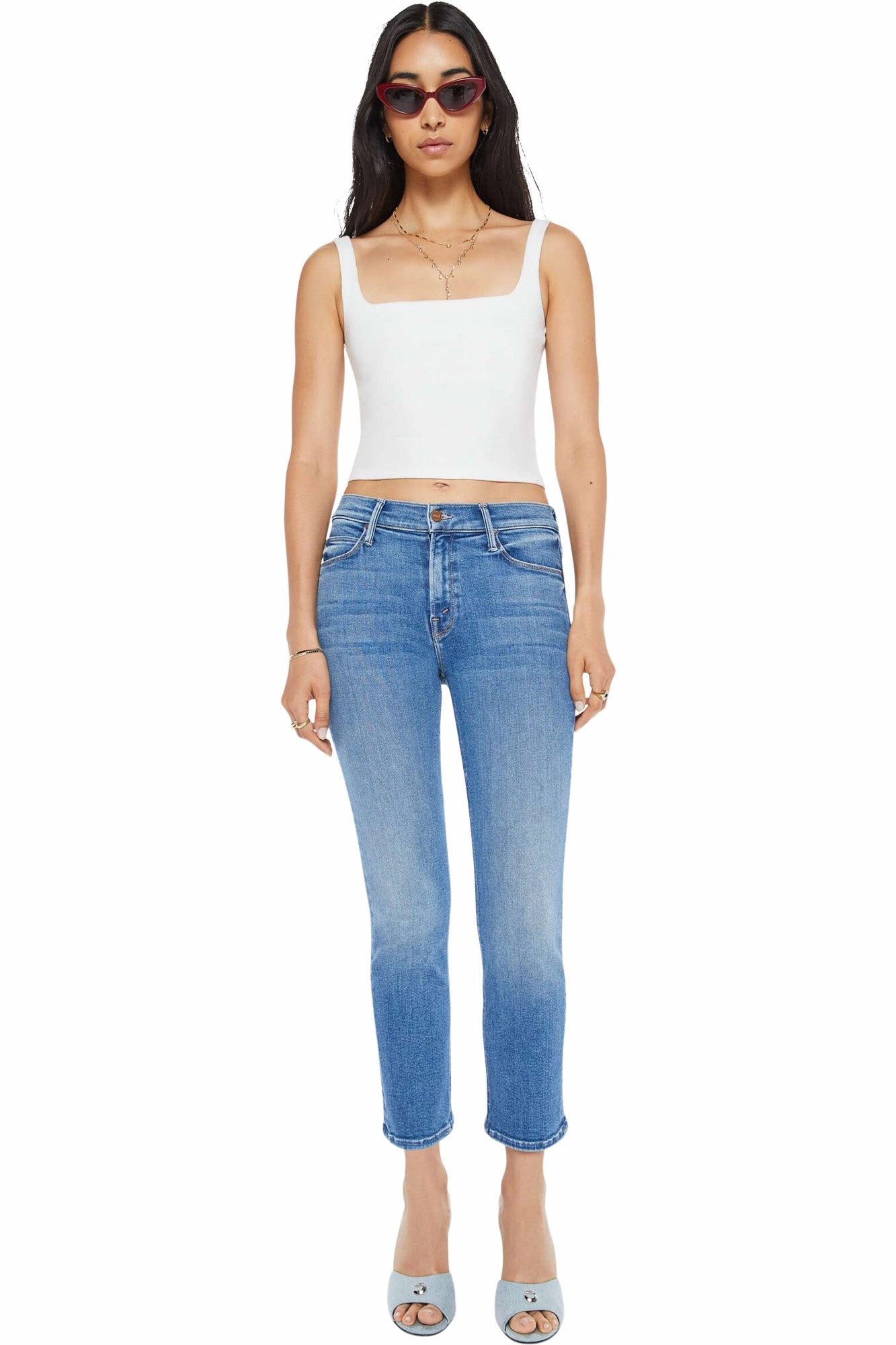 Breathable Lining System Rainy Day High Quality MOTHER Denim Mid Rise Dazzler Crop in Ready, Set, Go