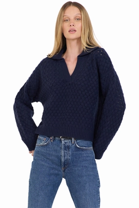 Soft Texture One Grey Day Malin Cashmere Polo Sweater in Navy
