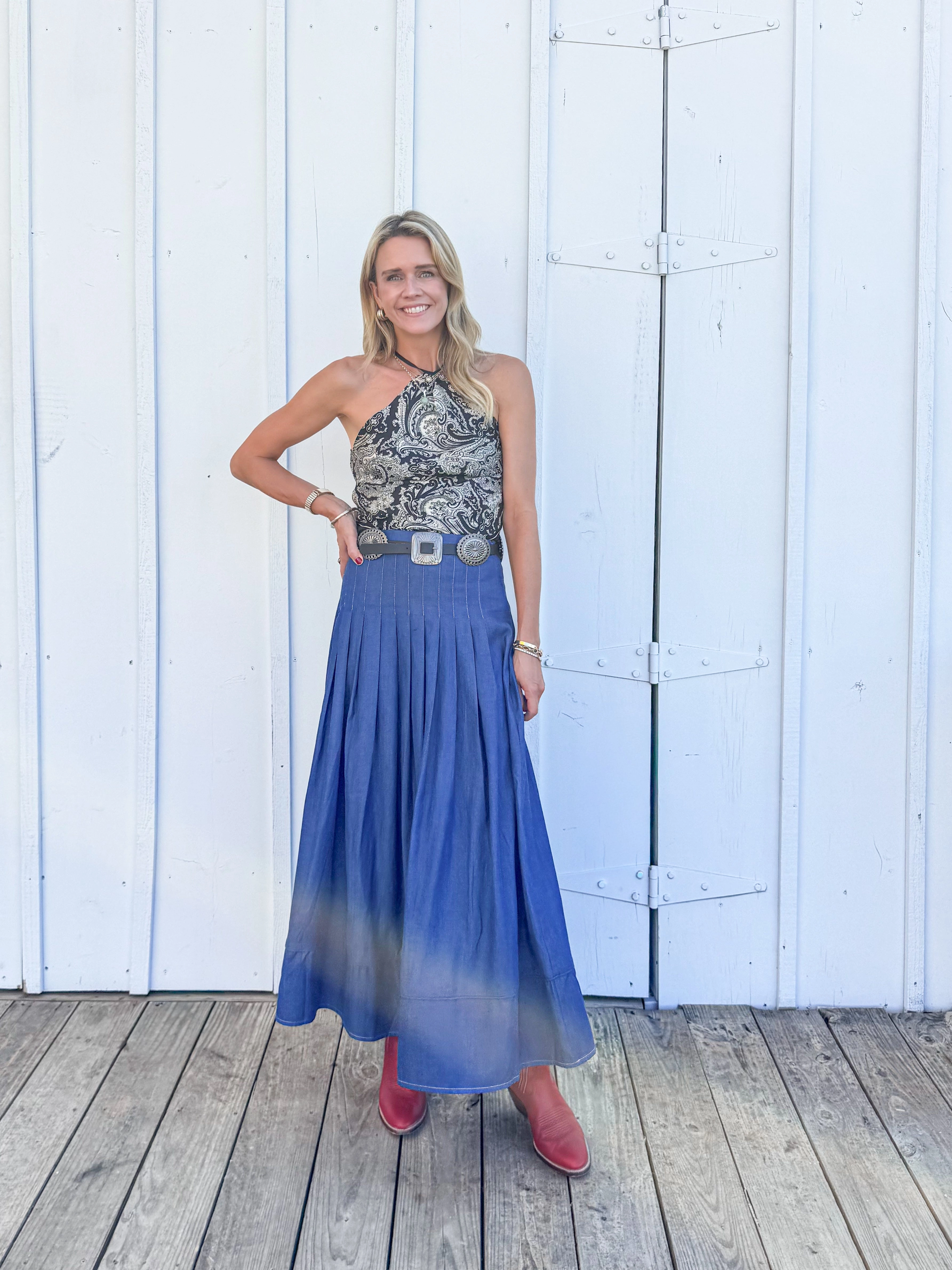 Ventilated Panels Breathable MASON'S DAUGHTER Emma Skirt, Stone Wash Chambray