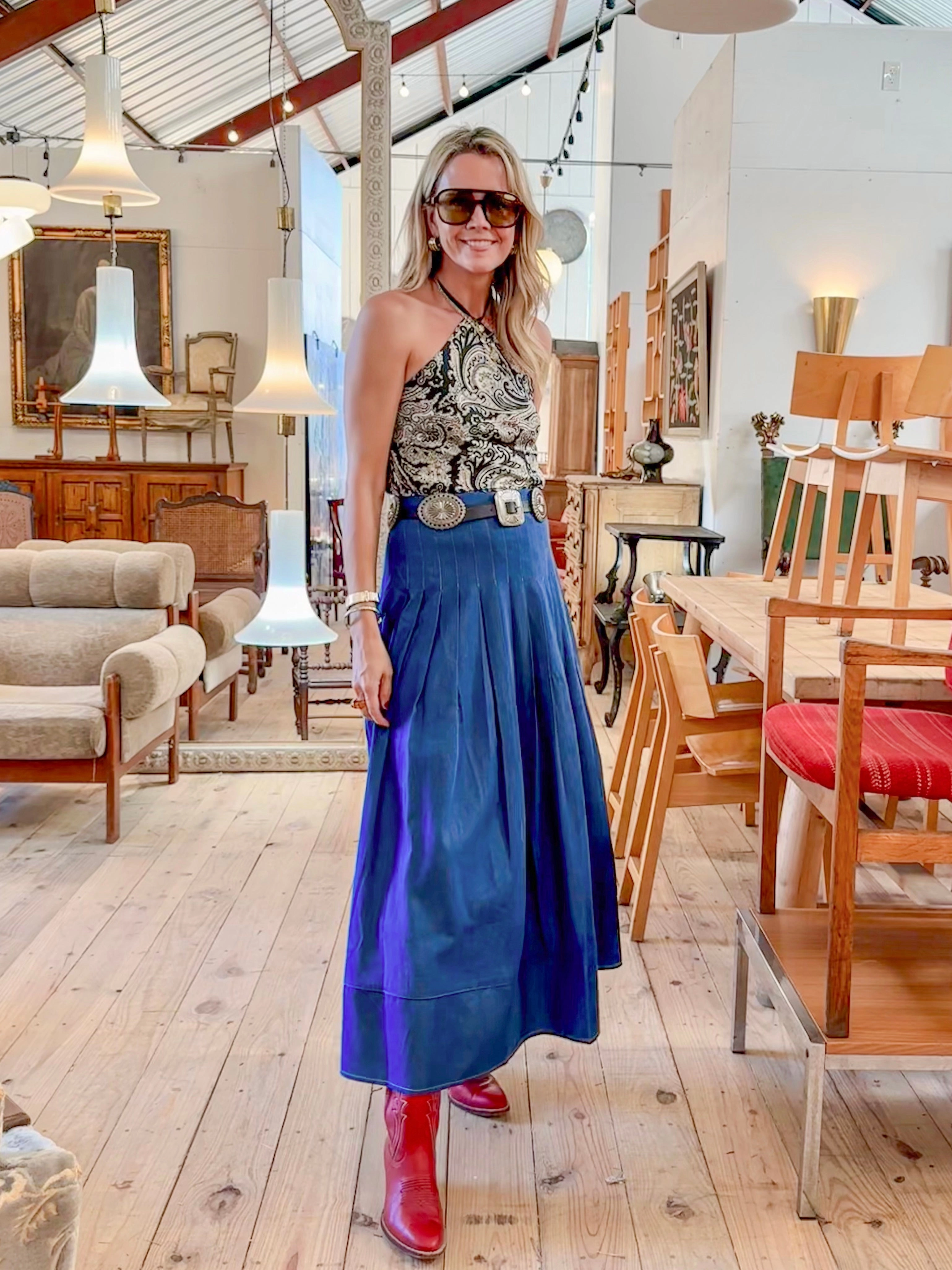 Mix Texture MASON'S DAUGHTER Emma Skirt, Stone Wash Chambray