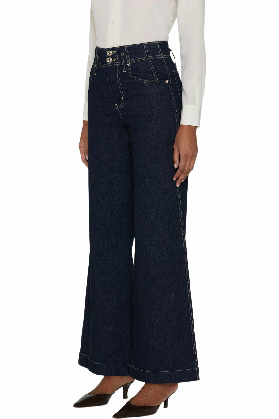 Frame Denim The Seamed Wide Trouser in Rinse Comfort Stretch Technology