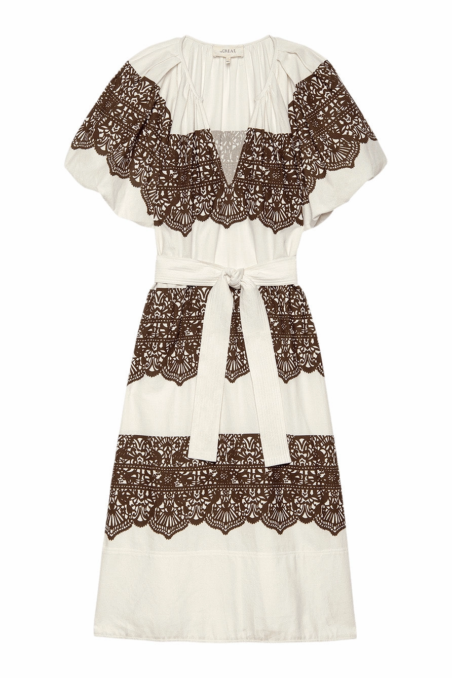 Winter Classic Lightweight-Lining The Great Fairground Dress in Cream with Western Lace Print