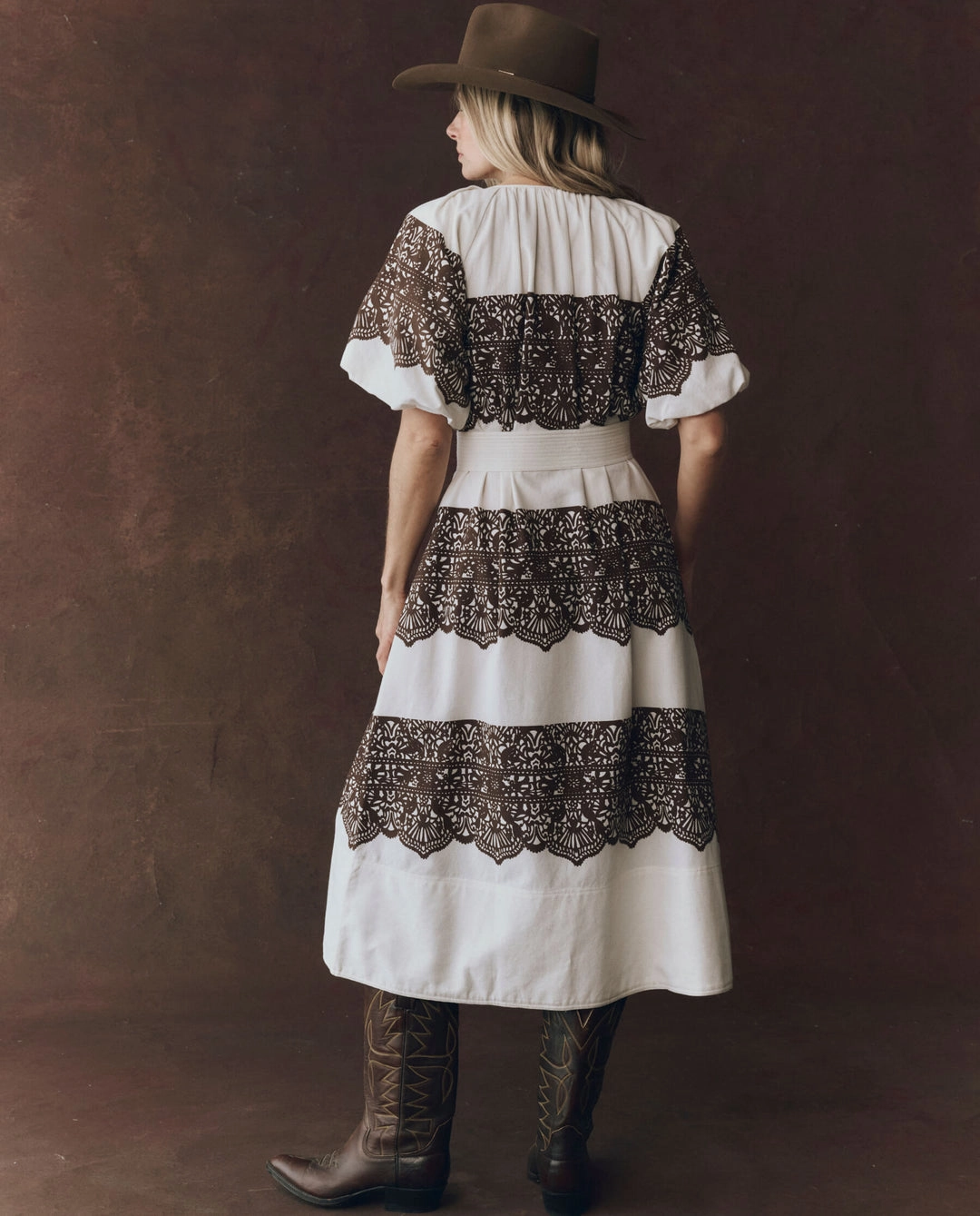 Calm Touch Timeless Wearable The Great Fairground Dress in Cream with Western Lace Print