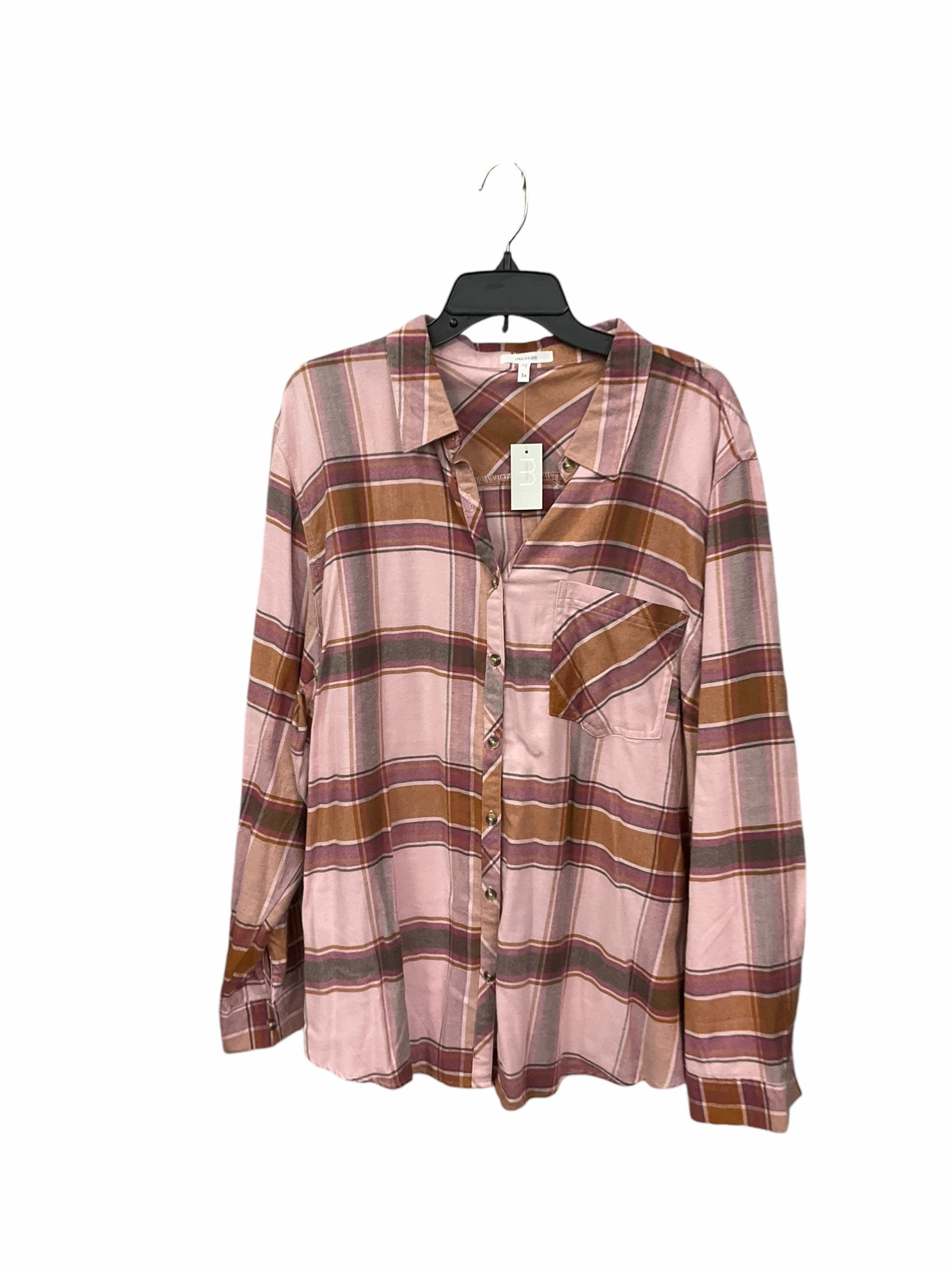 Flow Core Warm Sweater Blouse Long Sleeve By Maurices In Plaid Pattern, Size: 3x