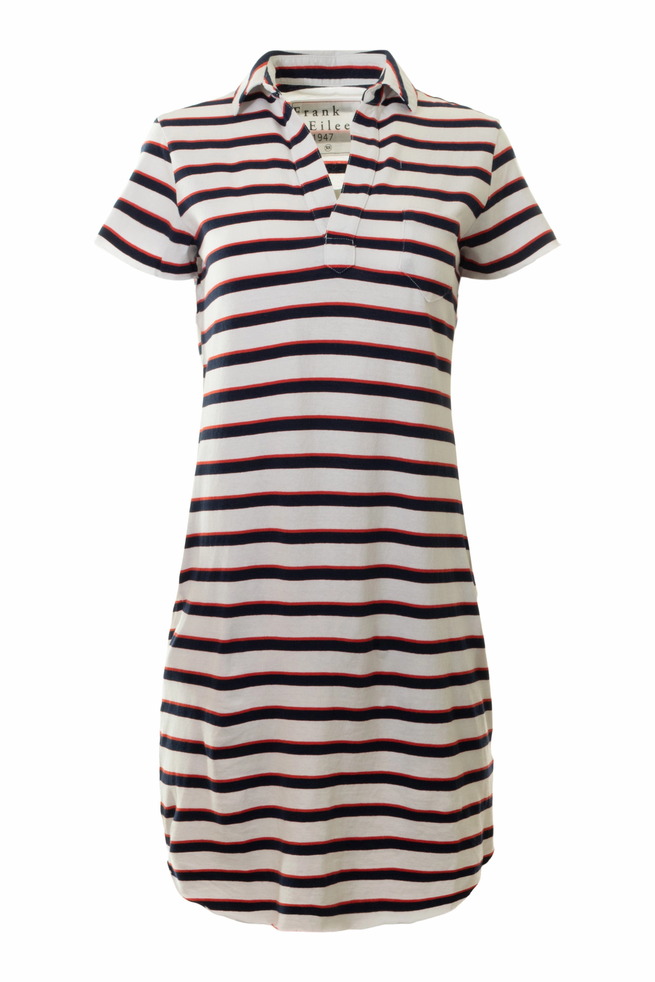 Vibe Style Soft Stretch Frank & Eileen Lauren Polo Dress in Red Navy & White