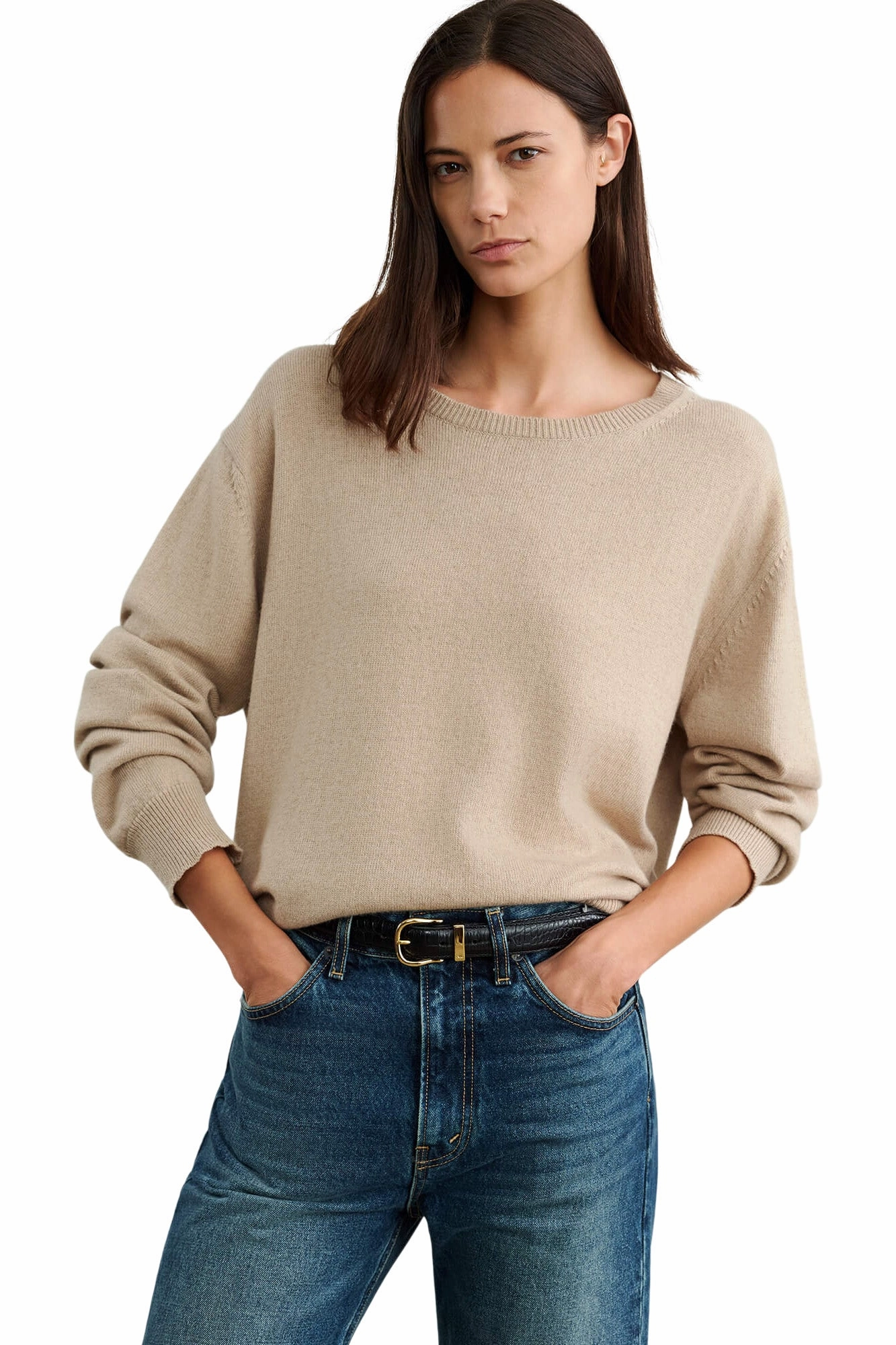 Nili Lotan Amari Sweater in Beige Melange Casual Knit Layer Hypoallergenic Wool Mix