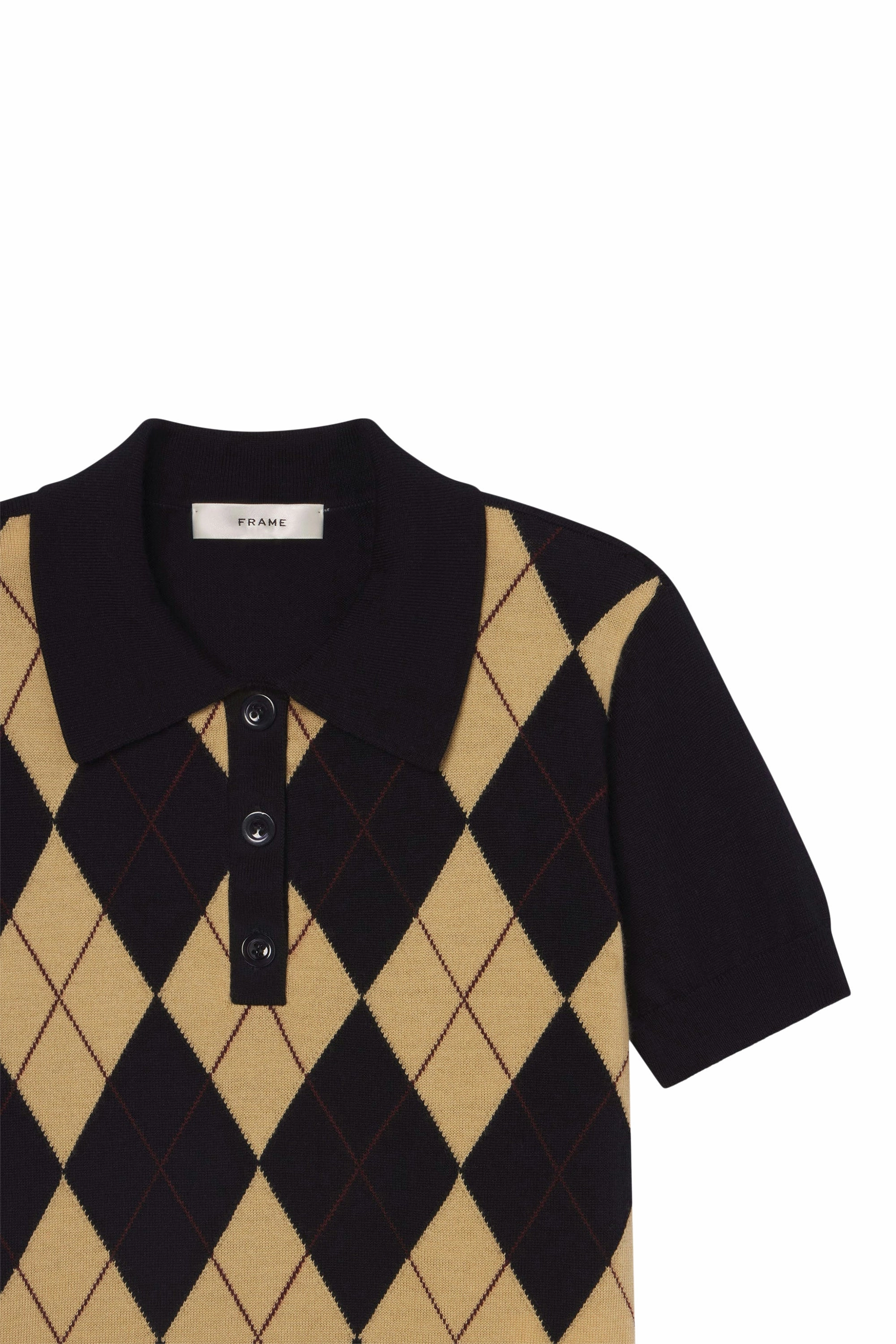 Snuggly Knitwear Frame Denim The Argyle Short Sleeve Poloin Navy Multi