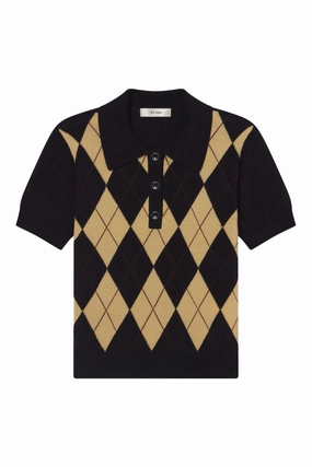 Functional Knit Frame Denim The Argyle Short Sleeve Poloin Navy Multi