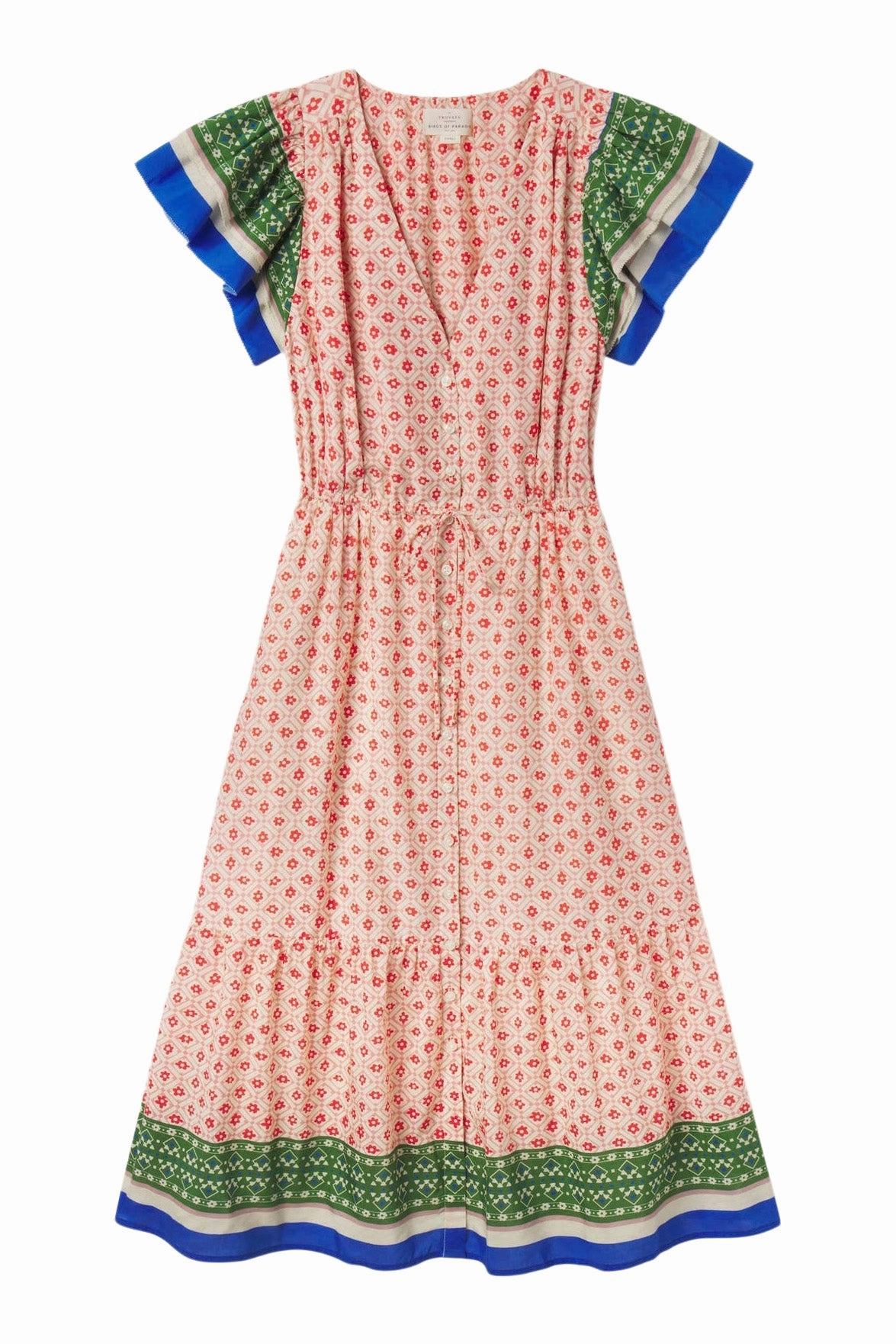 Trovata Birds of Paradis Kristine Dress in Santorini Border Chic Waistband Classic-style