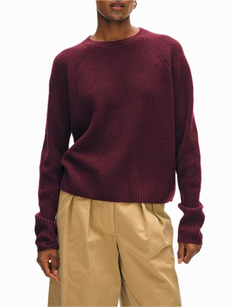 White & Warren Cashmere Waffle Sweatshirt in Sangria Soft Layers Cozy pieces