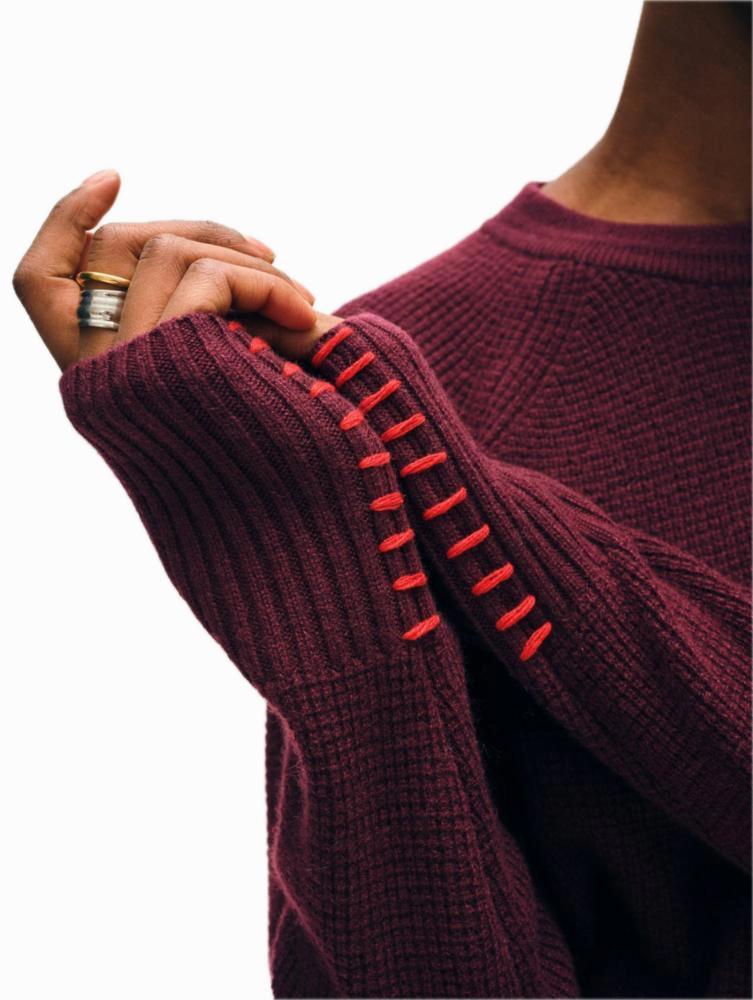 White & Warren Cashmere Waffle Sweatshirt in Sangria No Bulk