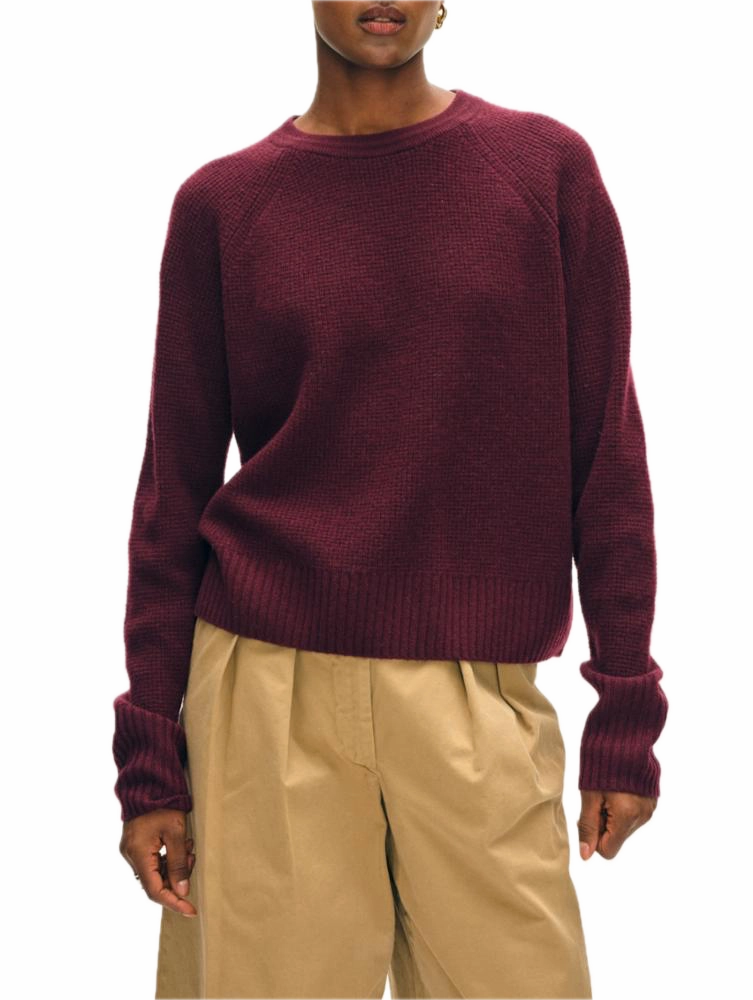 White & Warren Cashmere Waffle Sweatshirt in Sangria Flexible Design Fit Elastic Fit