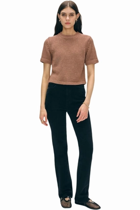 Bias Cut Hem Details Slim Stretch White & Warren Organic Cotton Tape T-shirt in Clay