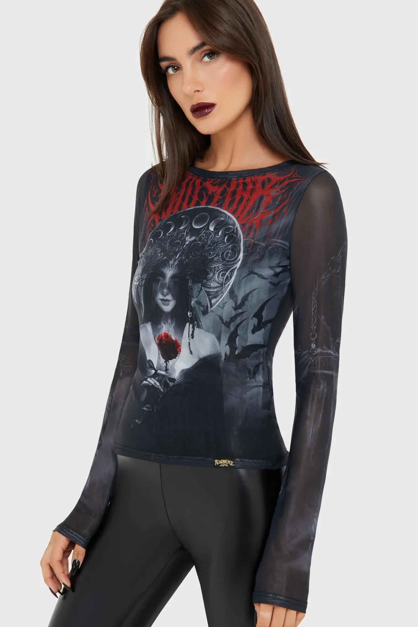 AllSeason Wearability StretchComfort Grimalkins Glass Mesh Top