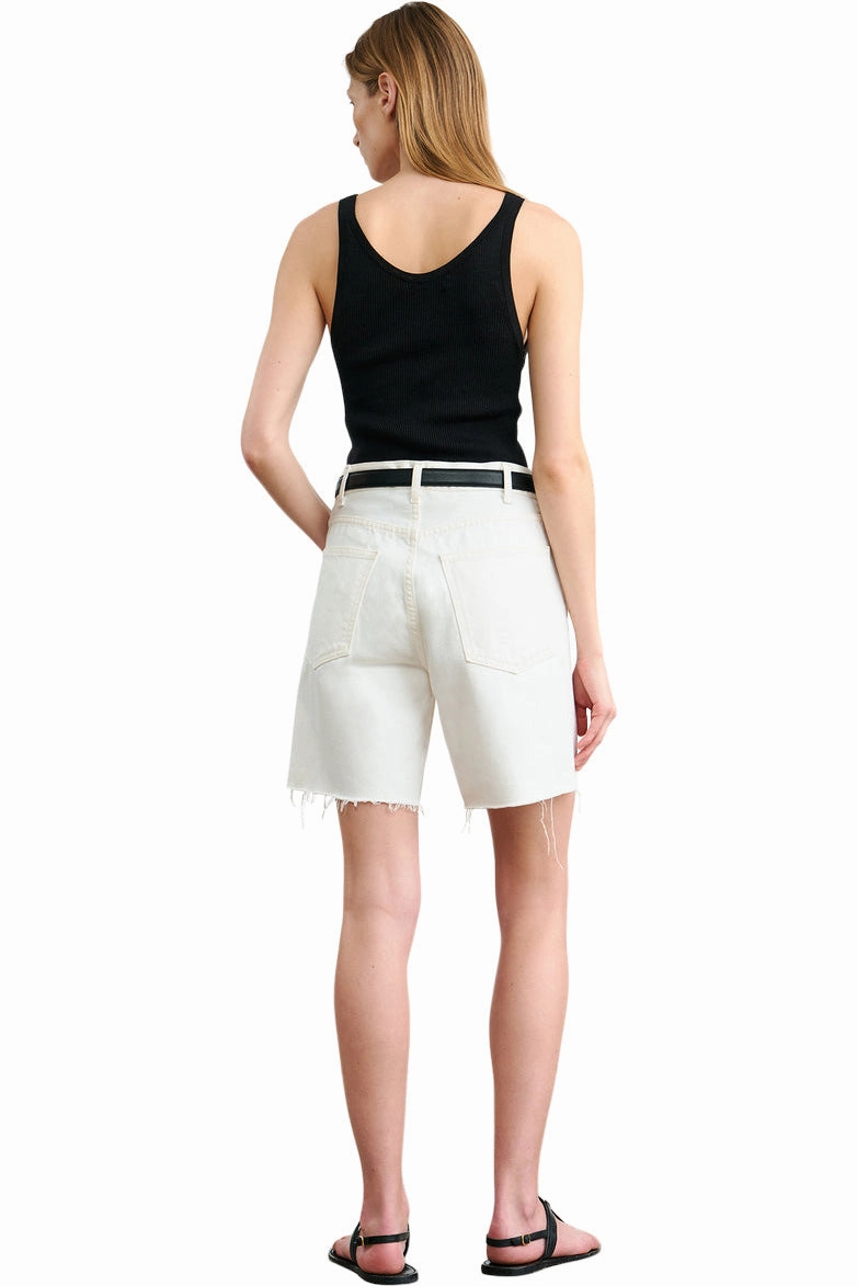 Universal Basic Affordable Outdoor Adventure Artist Vibe Nili Lotan Russel Denim Short in Cream