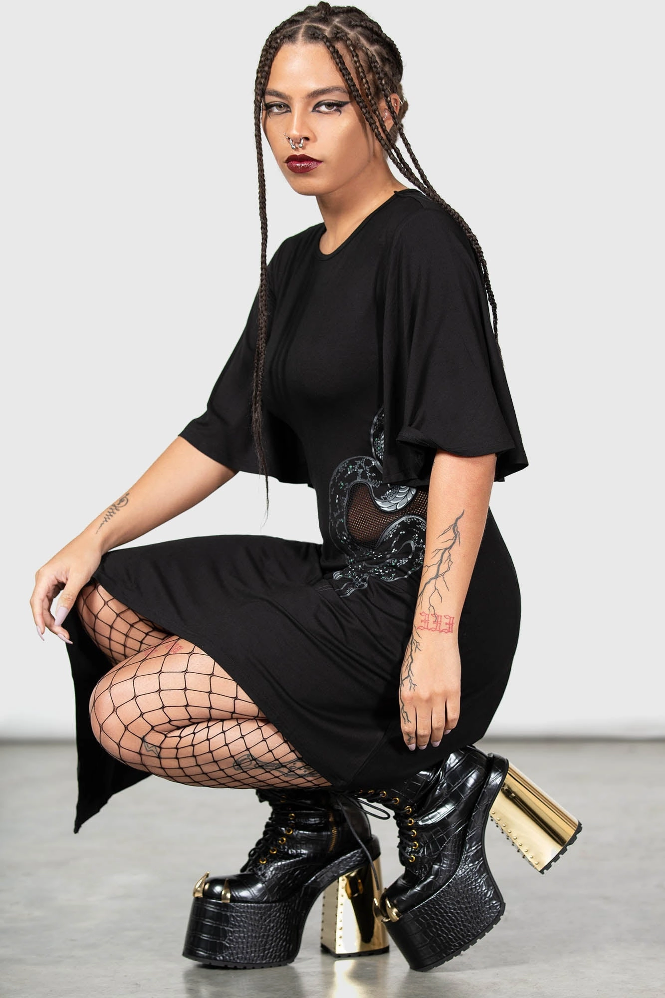 Printed-Lining Maple Asymmetric Dress