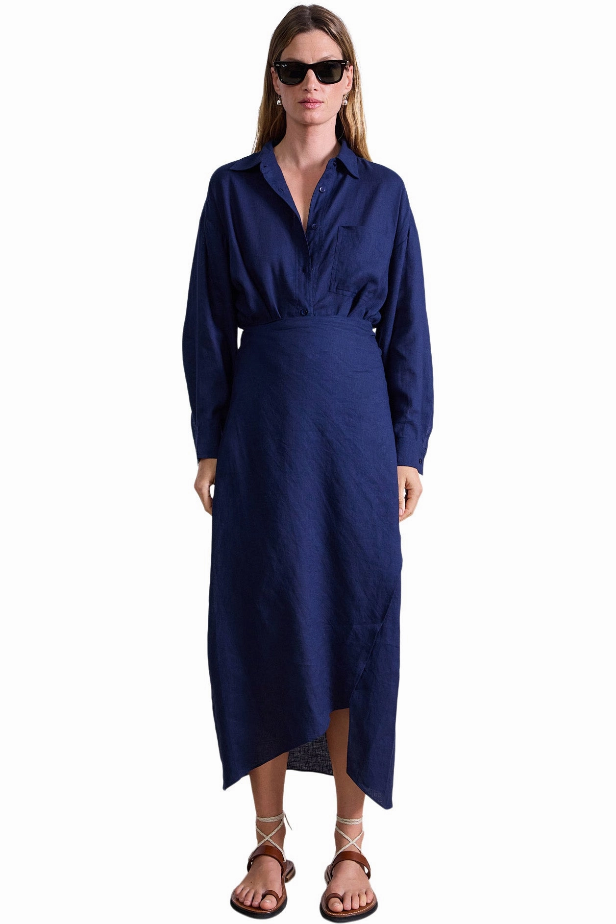 Stretchable Bold Patterns Apiece Apart Alessandra Sarong Shirt Dress in Navy