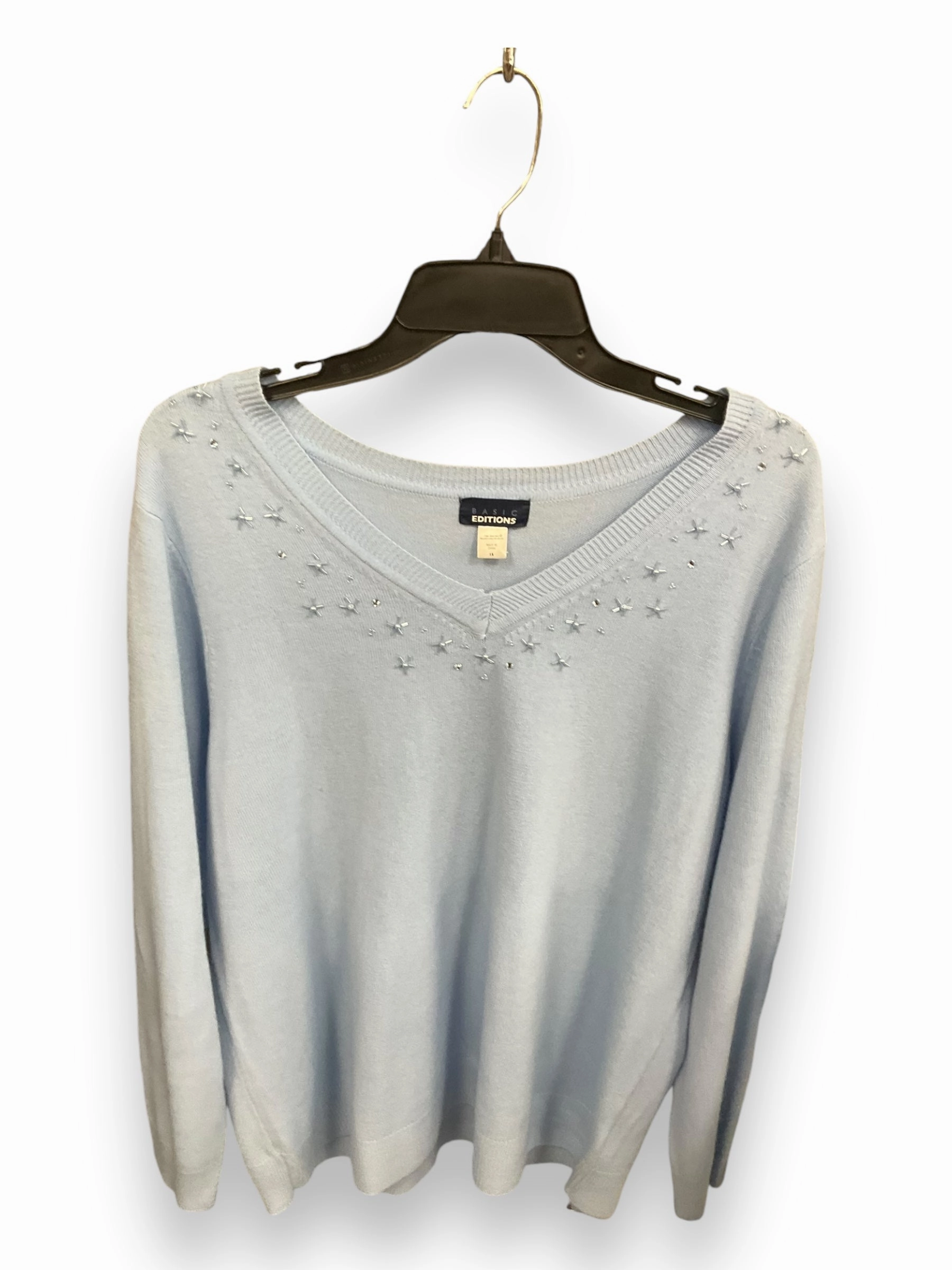 Relaxed Fit Classic Mode Sweater By Basic Editions In Blue, Size: 1x