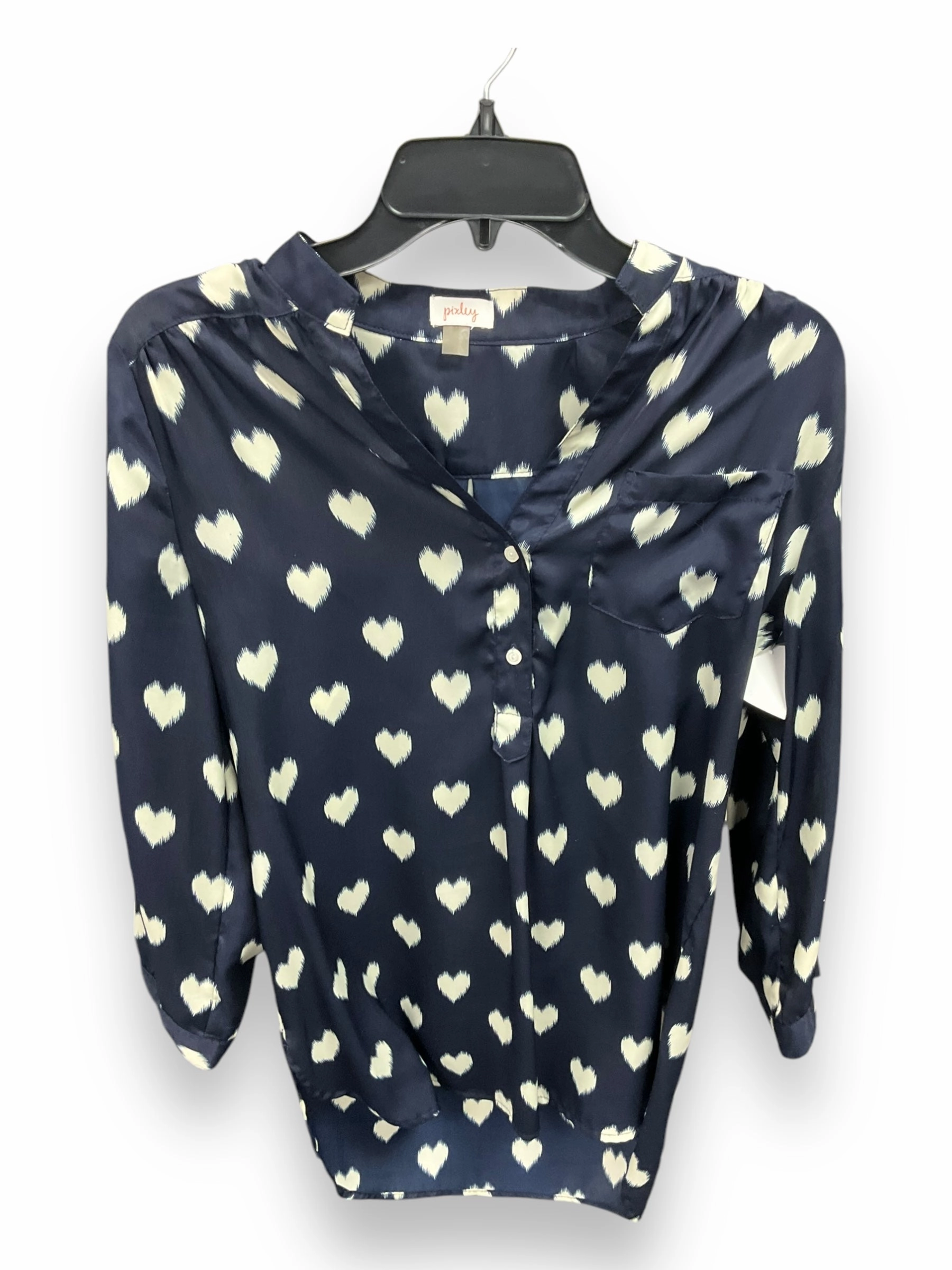 Glitter Glow Top Long Sleeve By Pixley In Blue & Cream, Size: M