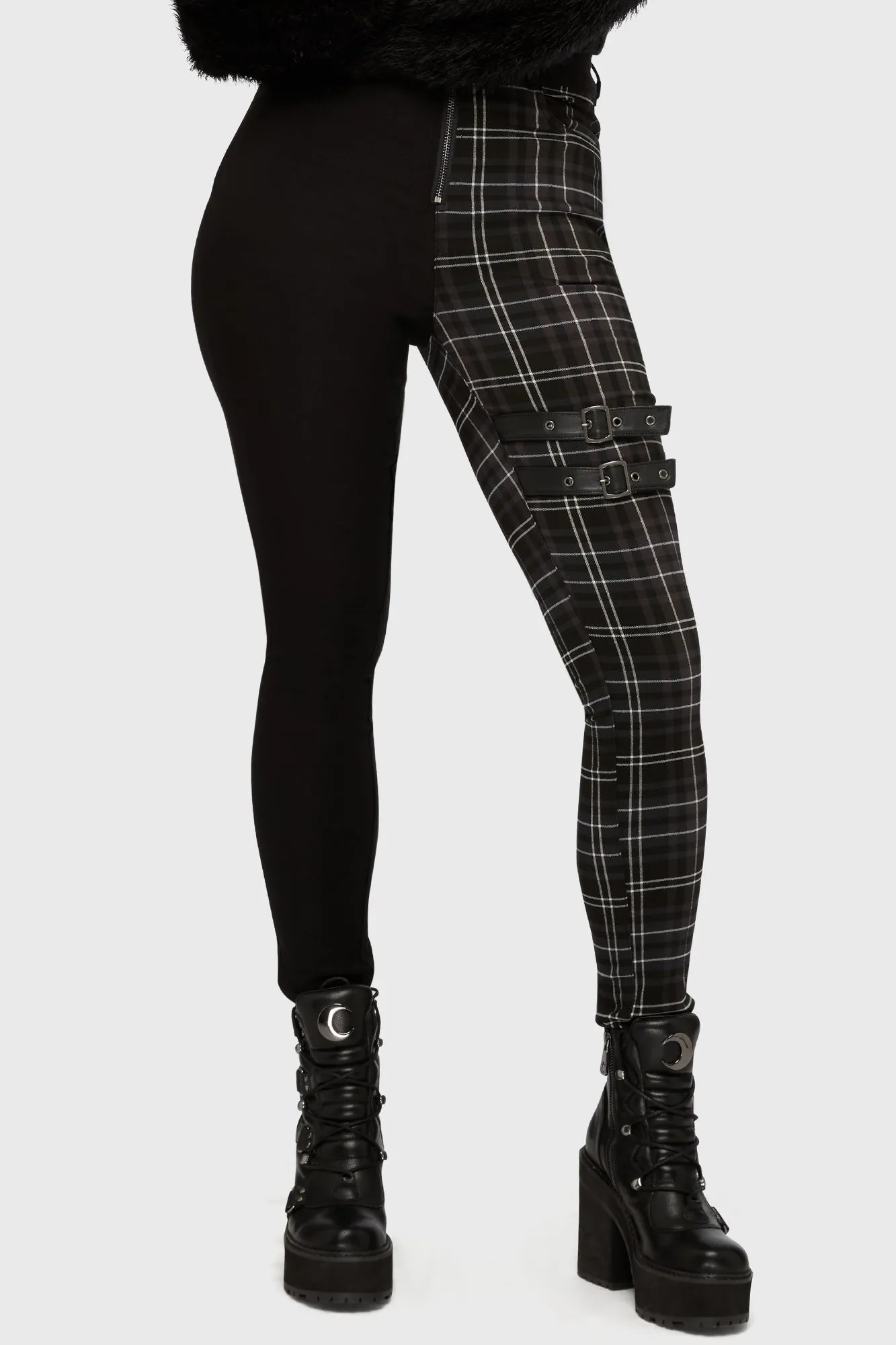 Wear Resistant Fabric Yarn Dye Stripe Tartan Riot Trousers [GREY]