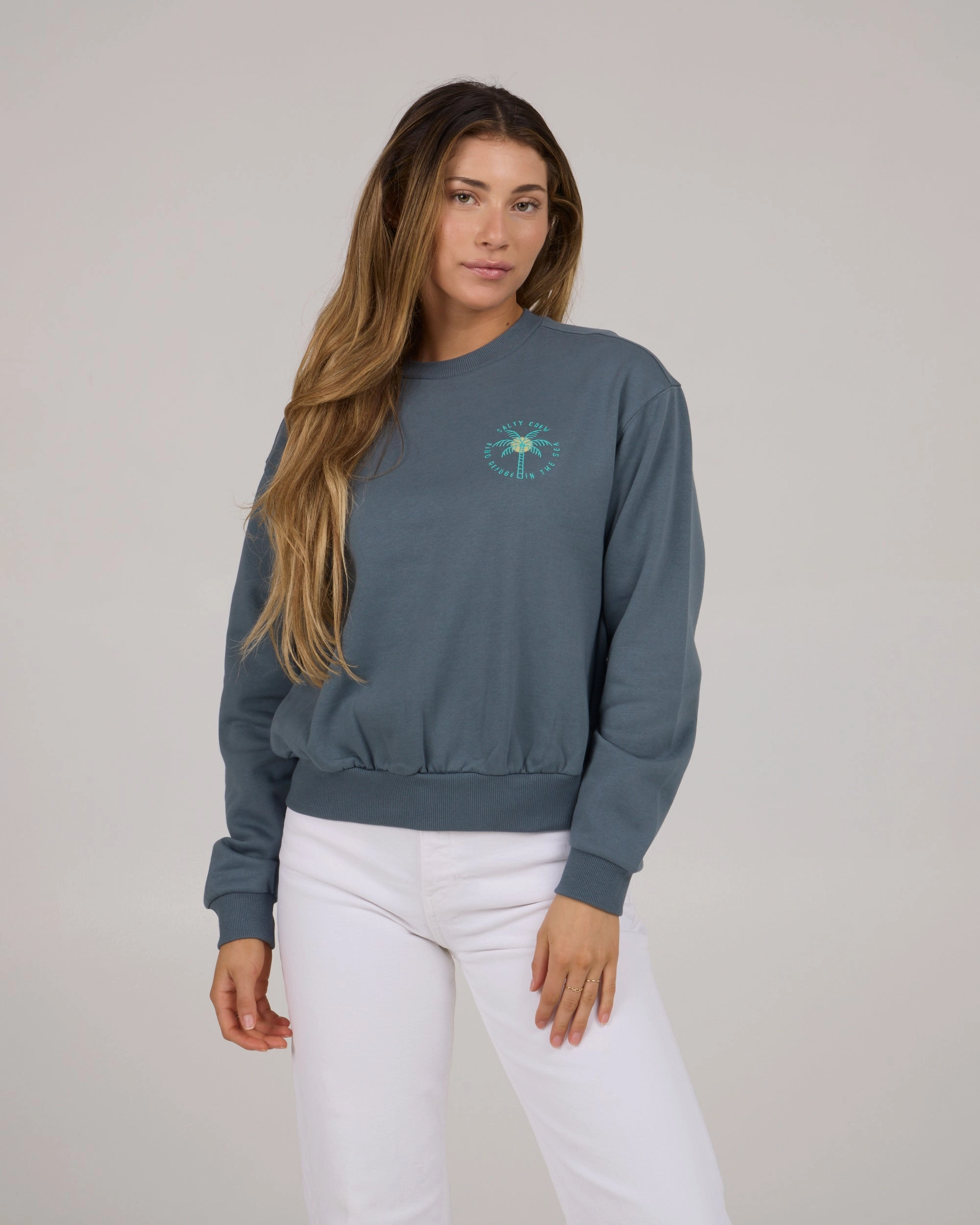 Removable Hood Queen Palm Crew - Fin Blue