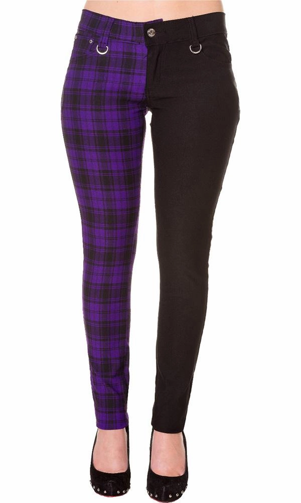 Basic Style OrganicCottonBlend The Damage [Half Black/Half Purple Check] | SKINNY JEANS*