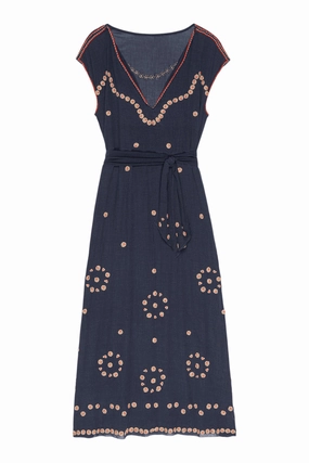 Statement Neck Smooth Layers The Great Beaded Corridor Dress in Navy