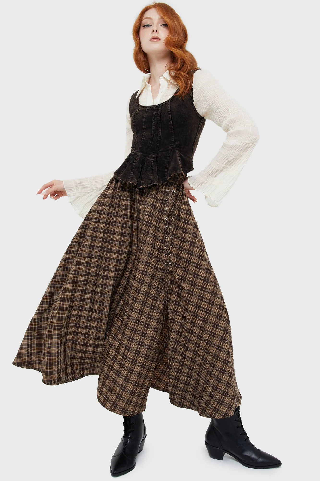 Haven Hollow Skirt [BROWN TARTAN] MoistureWickingTechnology Stylish Jacket