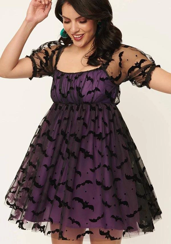 Street Edge Bat Mesh [Purple] | BABYDOLL DRESS**