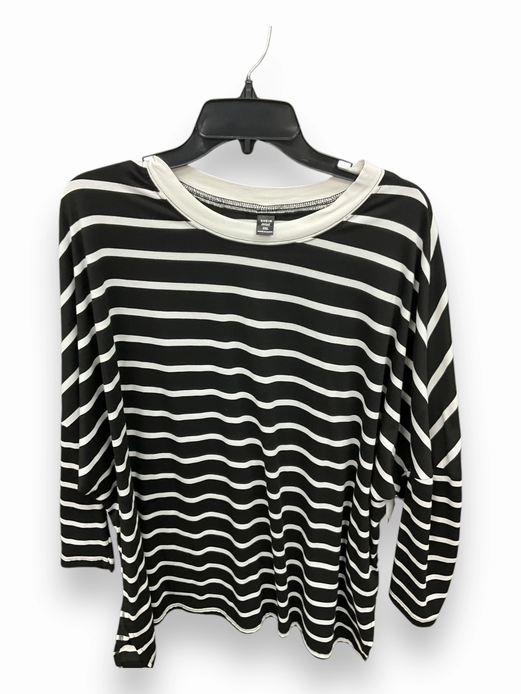 Top 3/4 Sleeve By Shein In Black & White, Size: 2x EcoFriendlyProduction