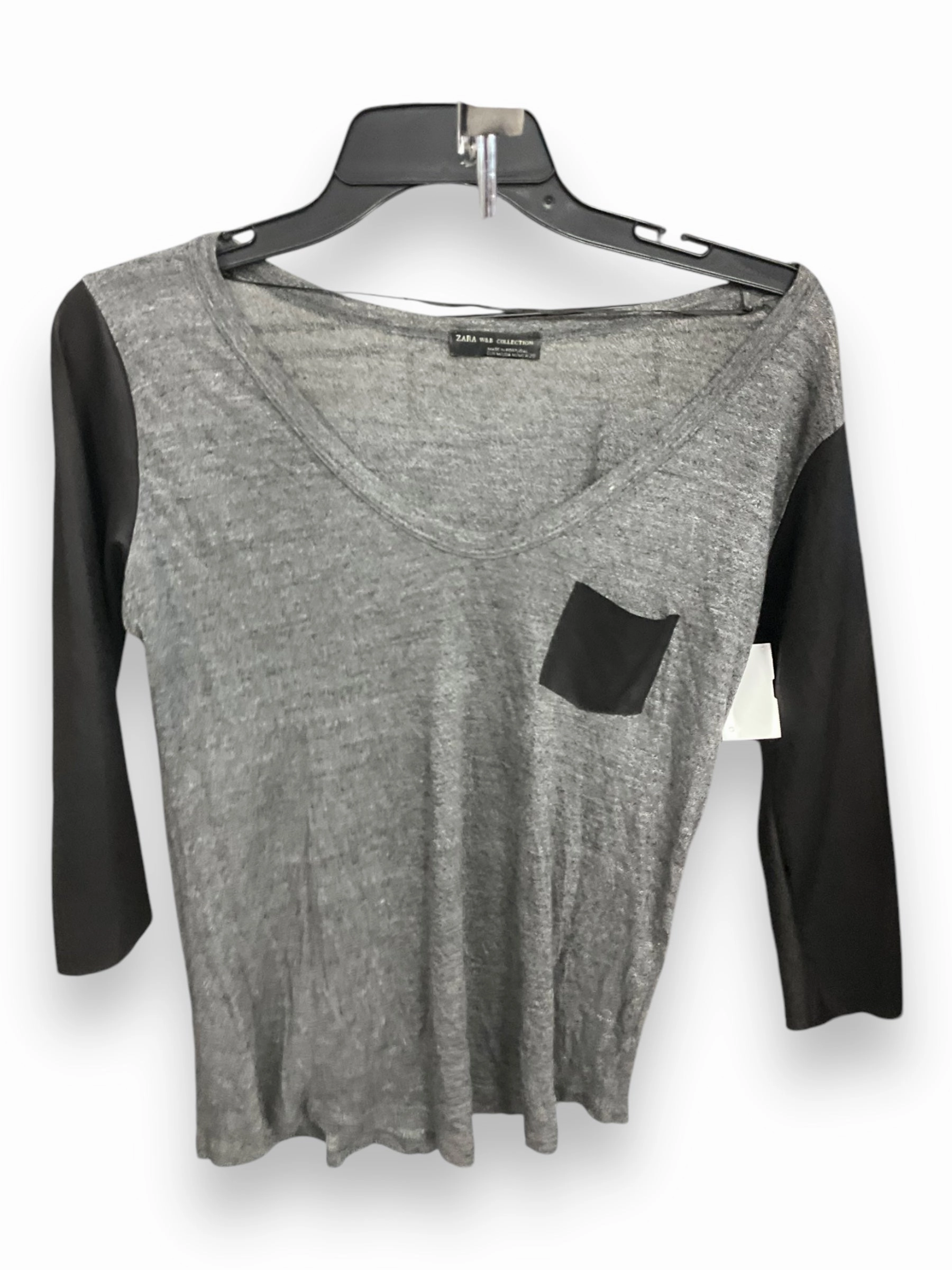 DoubleLayeredHem Comfortable Fashion Top 3/4 Sleeve By Zara In Black & Grey, Size: M