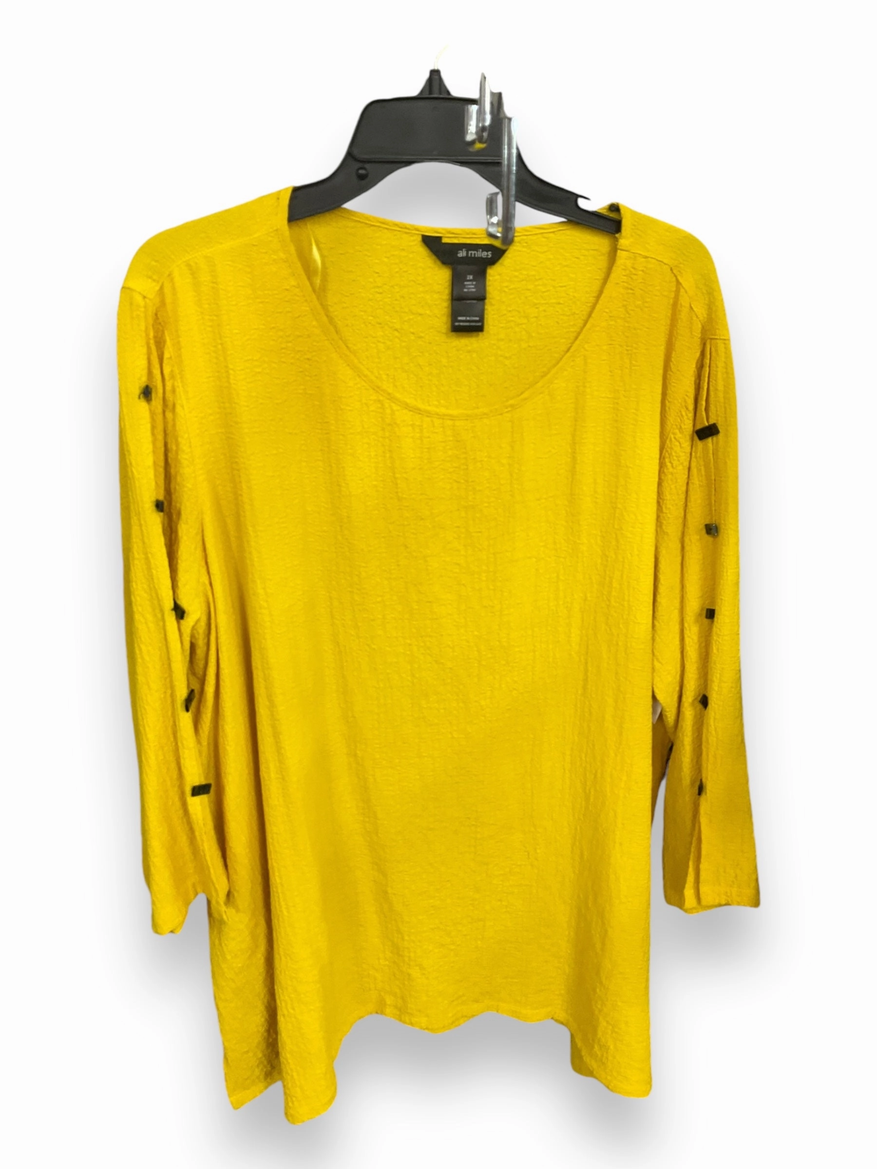 Clear Glow Everyday Comfort Top Long Sleeve By Ali Miles In Yellow, Size: 2x