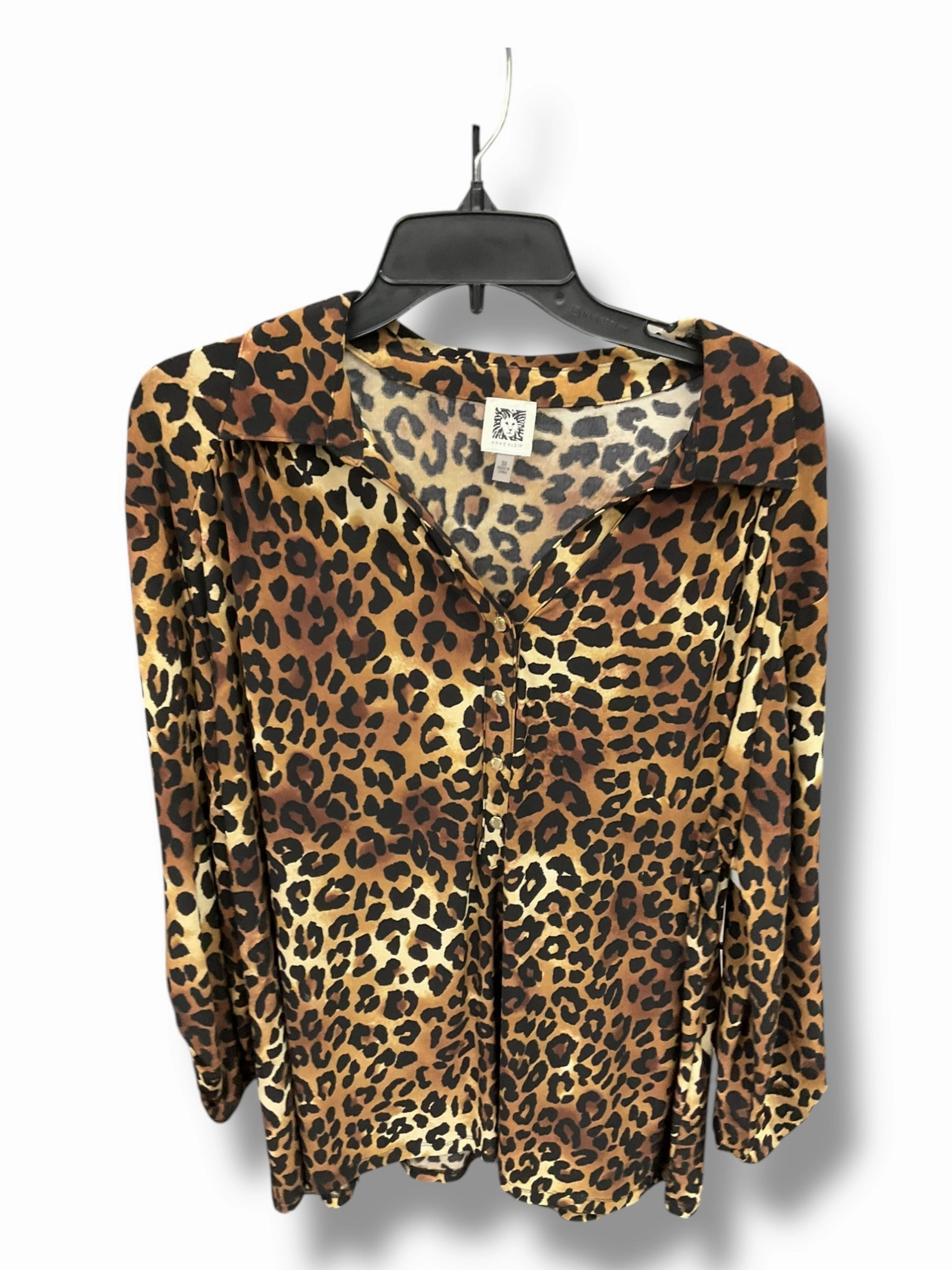 Seasonal Style FlexibleNeckline Top Long Sleeve By Anne Klein In Animal Print, Size: 3x