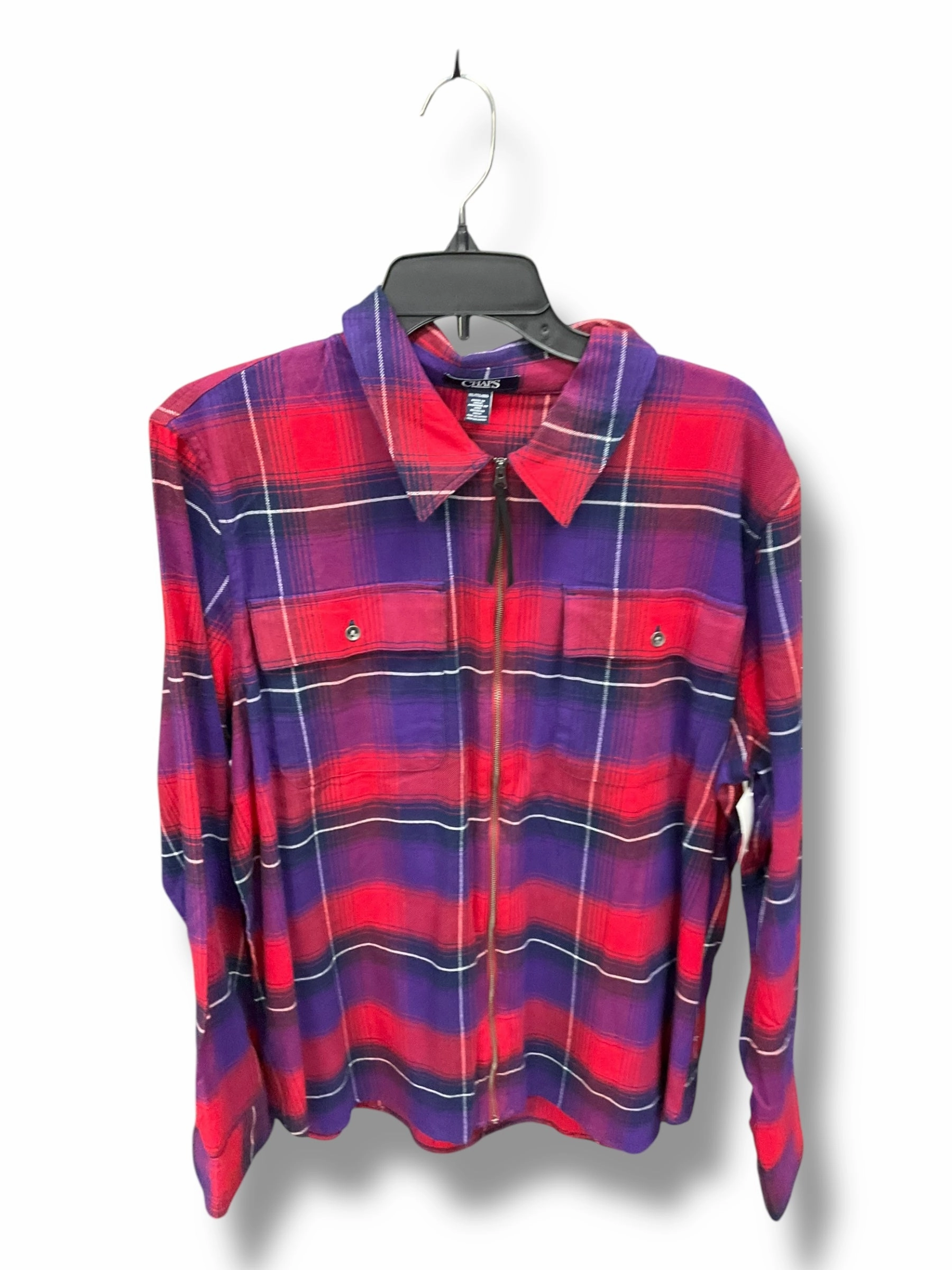 Top Long Sleeve By Chaps In Plaid Pattern, Size: 2x Casual Design