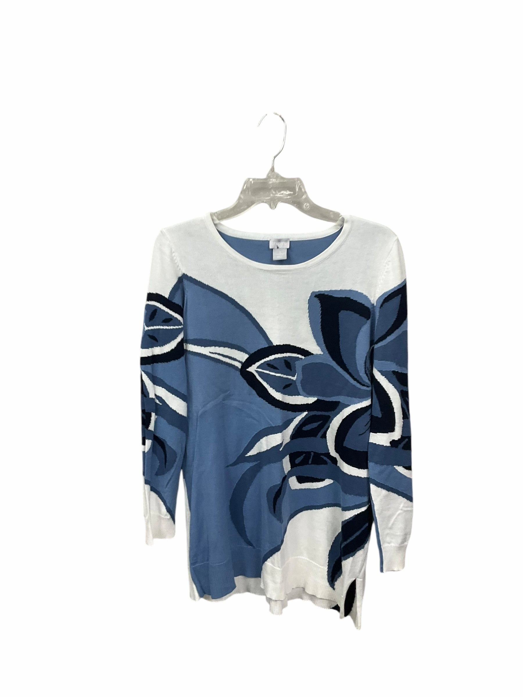 Top Long Sleeve By Chicos In Blue & White, Size: M FrictionResistantEdges PrecisionTailoring