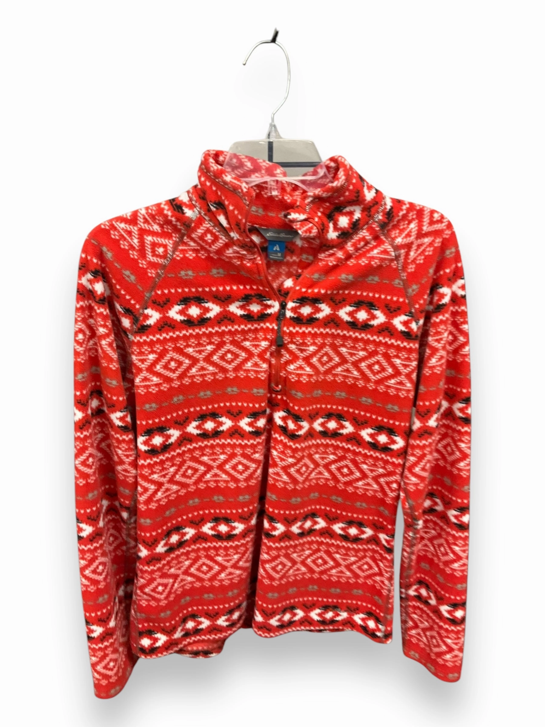 Modern Cut Top Long Sleeve By Eddie Bauer In Red & White, Size: M