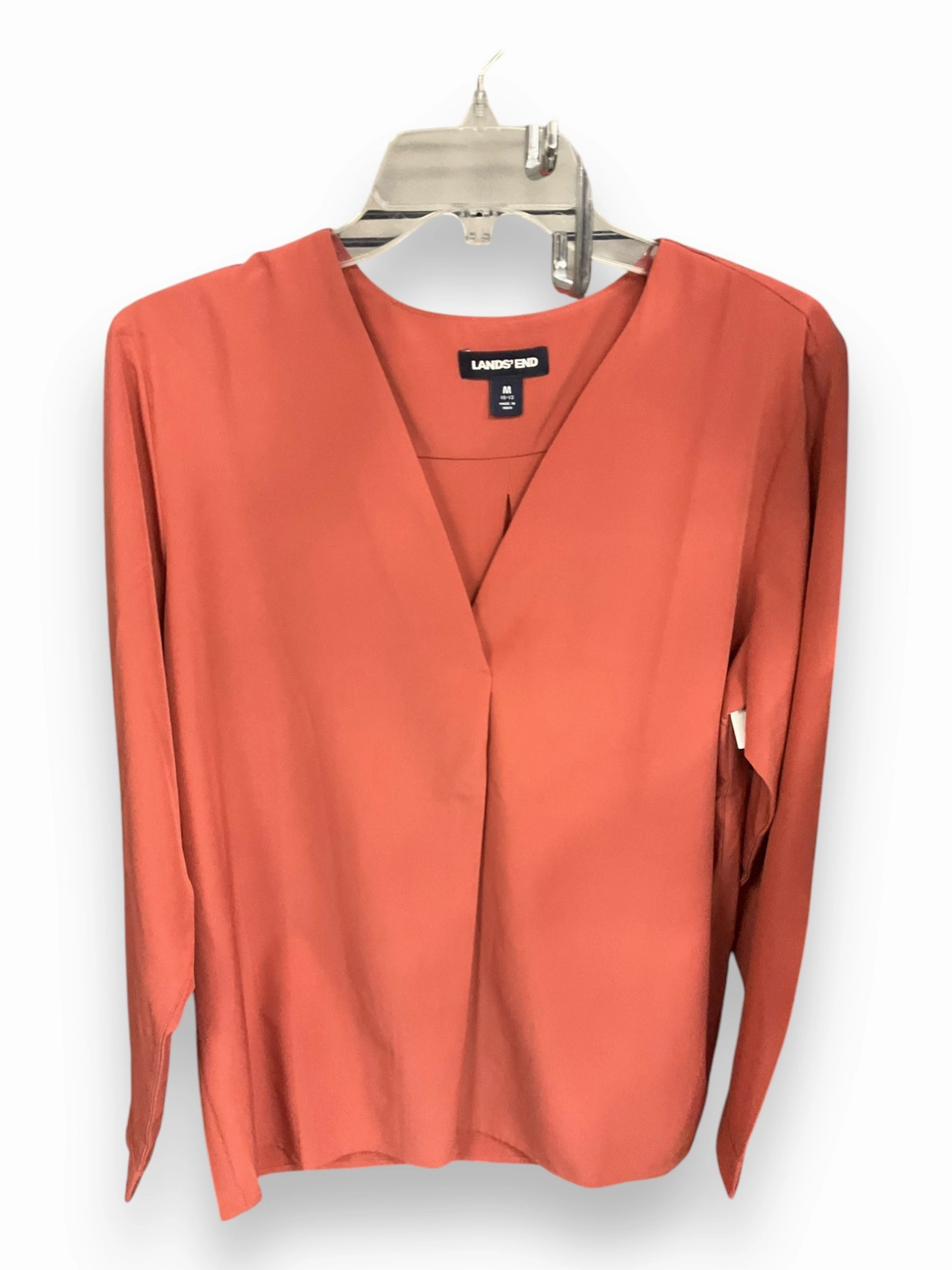 Relaxed Blouse Top Long Sleeve By Lands End In Coral, Size: M