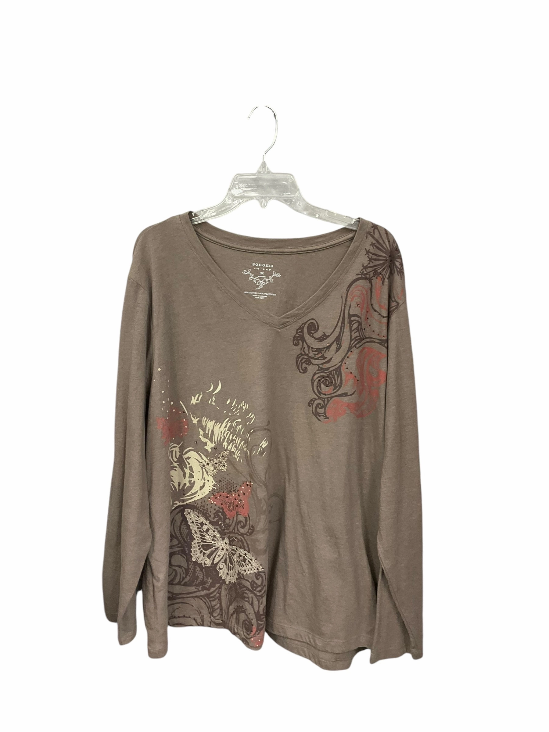 Top Long Sleeve By Sonoma In Brown, Size: 3x Layered Hem Details