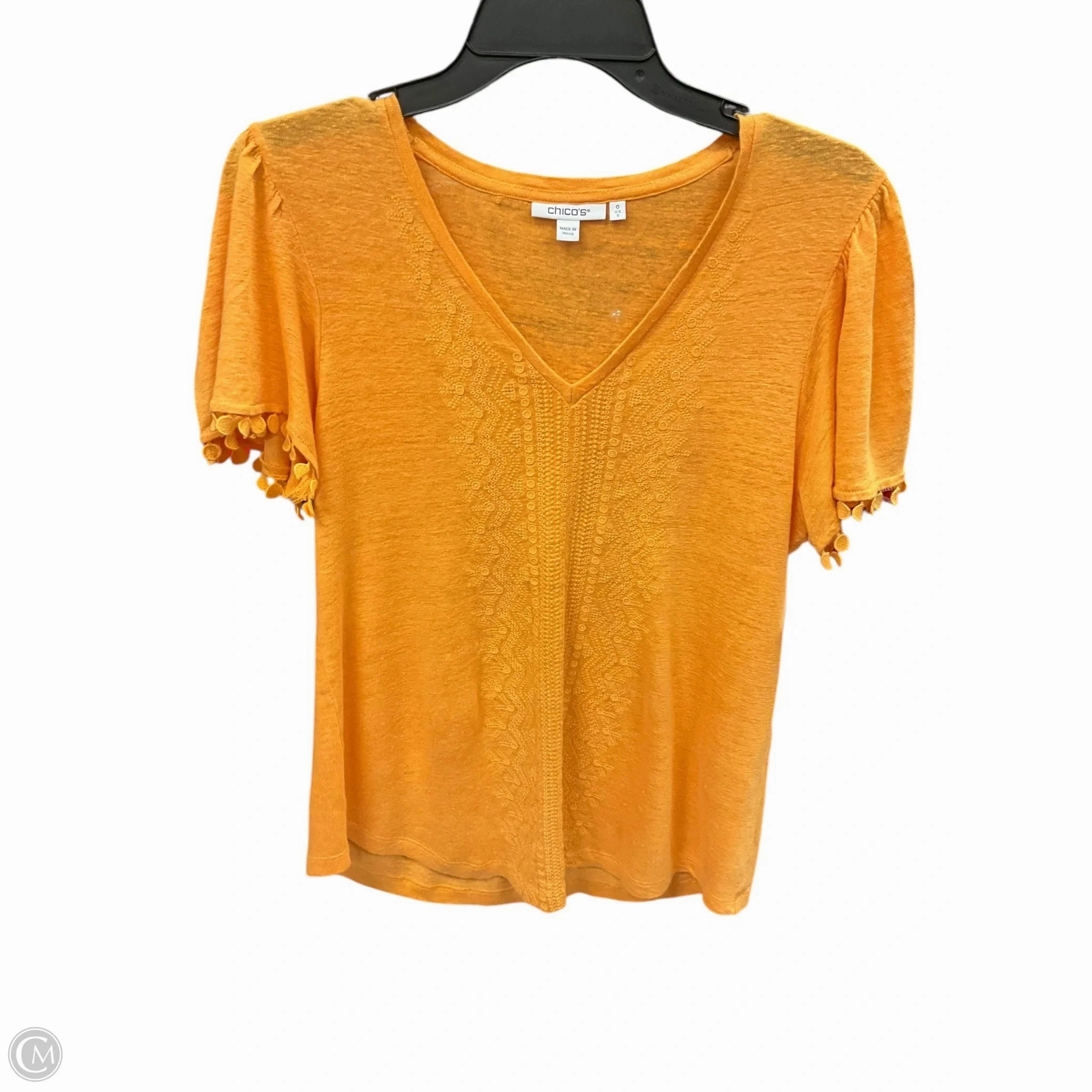 Top Short Sleeve By Chicos In Orange, Size: S Zen Glow