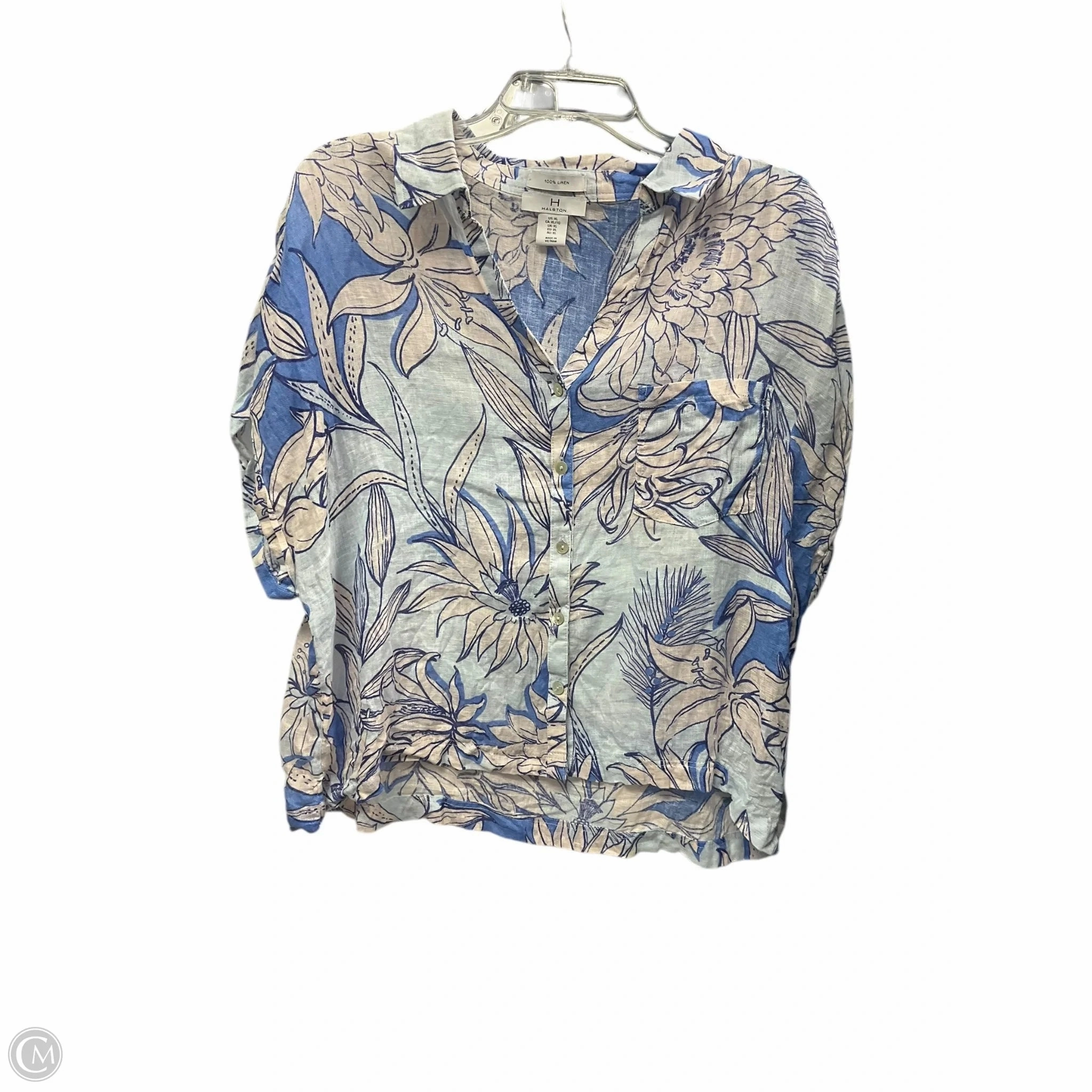 Fall Mood Top Short Sleeve Designer By Halston In Blue, Size: Xl
